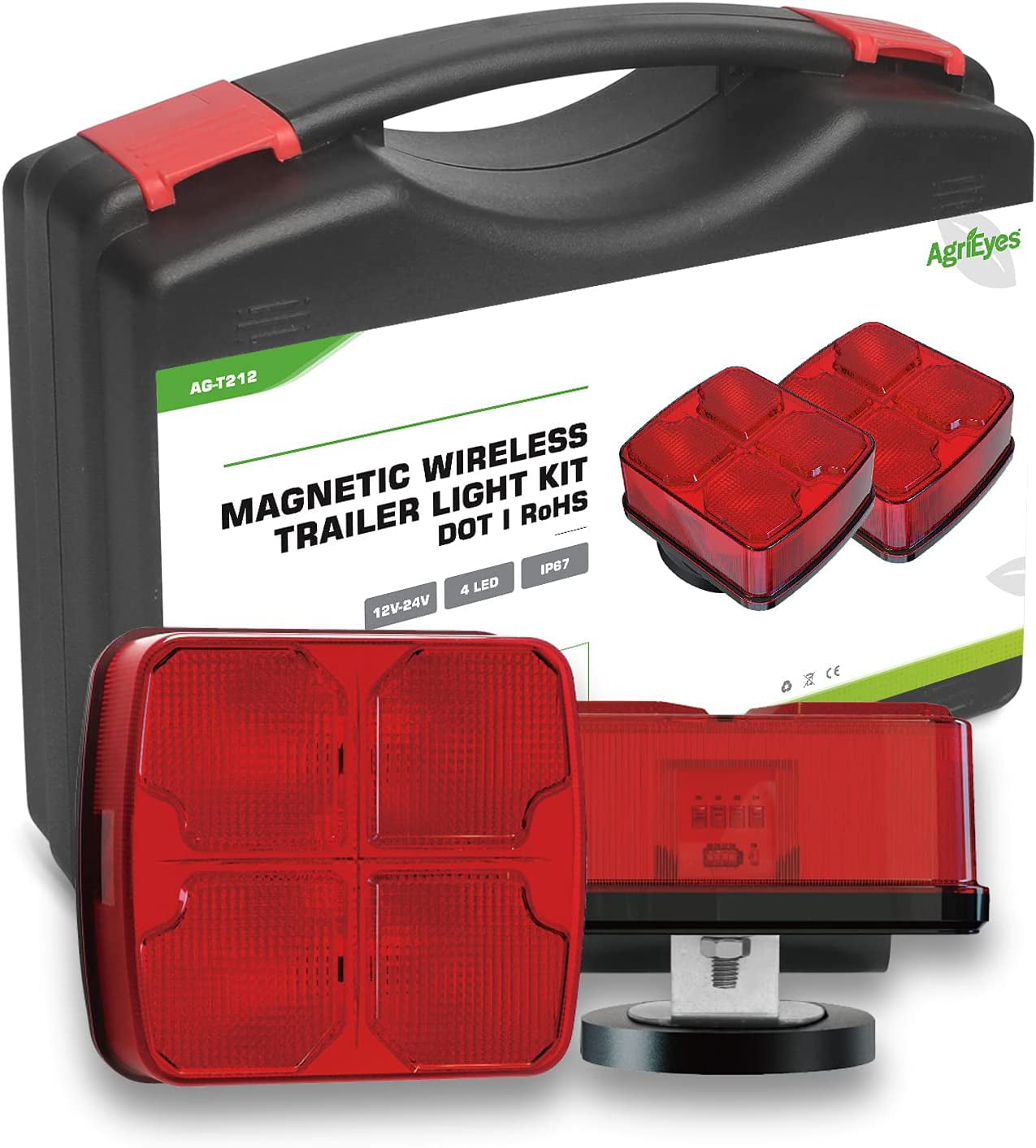 ONLTCO 48 LED Rectangle Wireless Magnetic Towing Light Kit Cordless Waterproof Red 