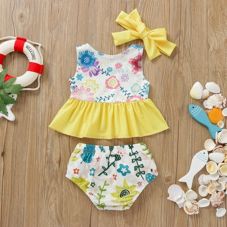 

Gubotare Toddler Summer Girls Bowknot Flower Printed Ruffles Two Piece Swimwear Swimsuit Bikini With Swimsuit Kids Girls Yellow 12-18 Months