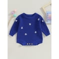 thumbnail image 2 of Liacowi Baby Girls Sweatshirts Rompers Flower Embroidery Crew Neck Long Sleeve Knit Onesies Infant Fall Jumpsuits Newborn Casual One Piece Bodysuits 0-24M, 2 of 8