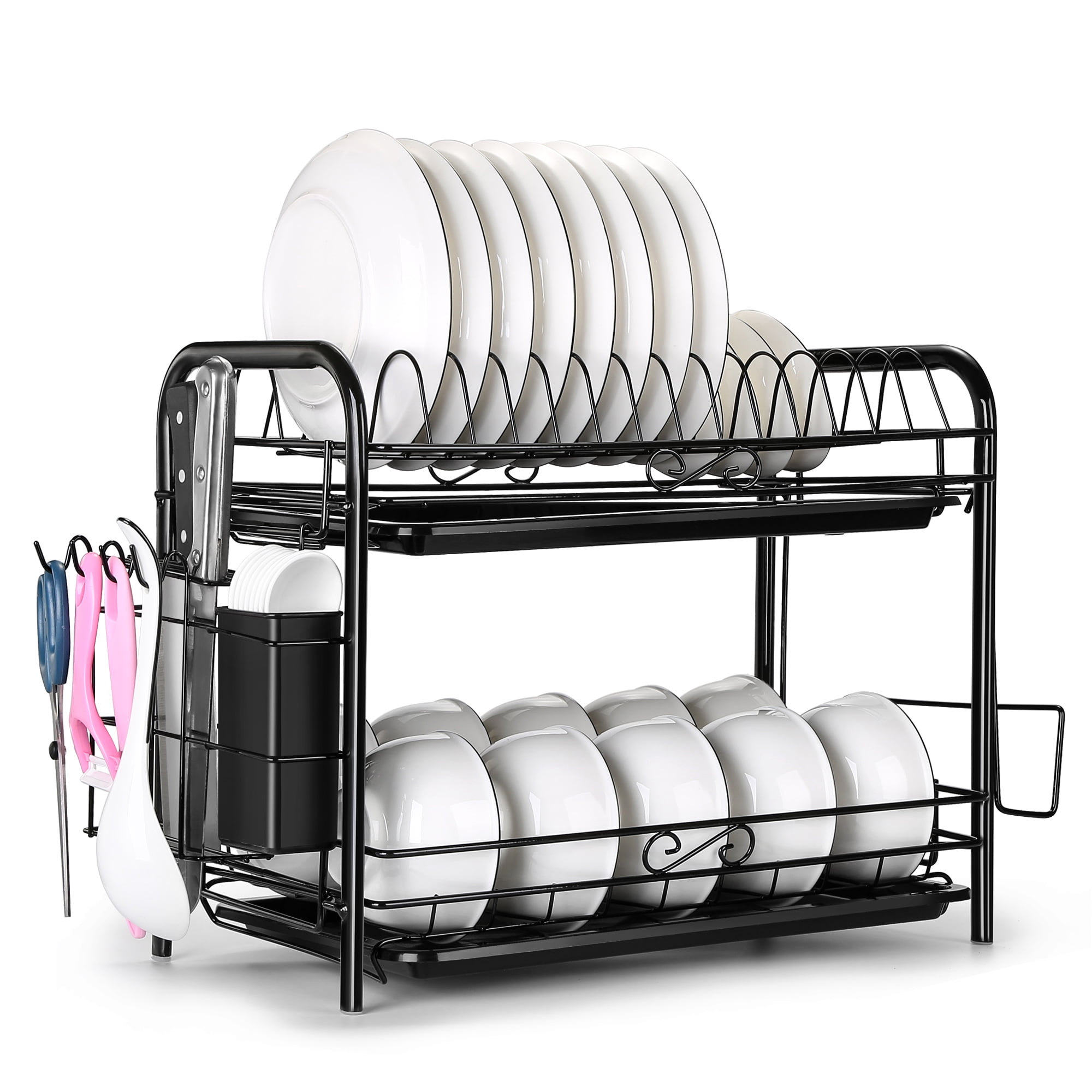 Kitchen Top 2 Two Tier Dish Drainer Plate Bowl Cup Mug Glass Cutlery Rack Holder 