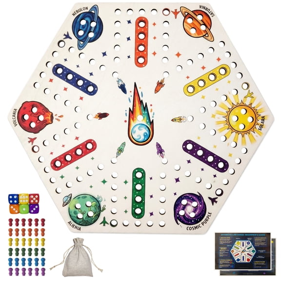 Original Wooden Aggravation Board Game, 15 Inch Single-Sided Set for 6 Players with 36 Colorful Pawns & 6 Dice, Fast Track Game for Family Night & Adults