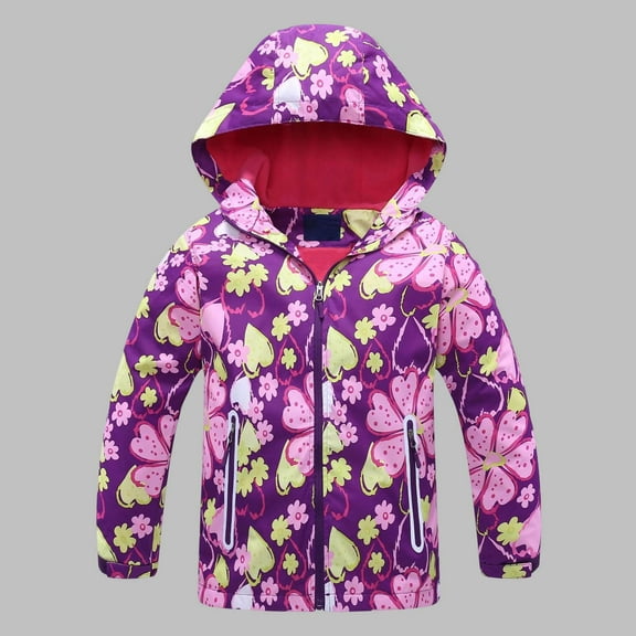 jobturf Toddler Rain Jacket Color Block Printed Waterproof Raincoats Full Zip Lightweight Hooded Windbreaker with Pockets 4-12 Years
