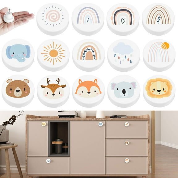 14Pcs Wood Cabinet Knobs for Furniture Decor Lovely Round Shape Pull Handle Knobs Wear Resistant Decorative Drawer Handle Knobs With Screws for Toddler Room