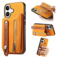 thumbnail image 1 of For iPhone 16 Case Zipper Card Holder Leather+TPU+PC Phone Cover 2-in-1 Magnetic Detachable - Orange, 1 of 5