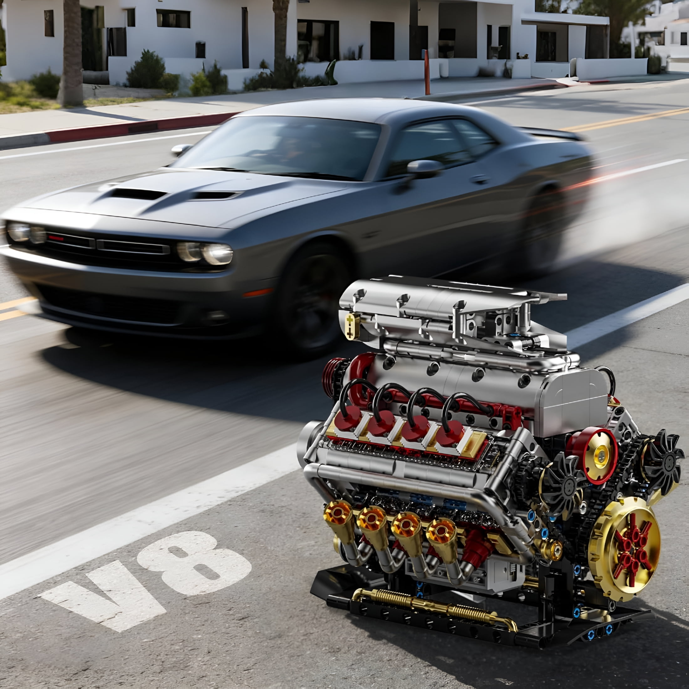 BESTSKY V8 Engine Model Kit That Runs, 8-Cylinder Car Engine Building Set with Rechargeable Motor, Compatible with for Adults, Engineering Construction Toy for Teens Boys (1176 PCS)