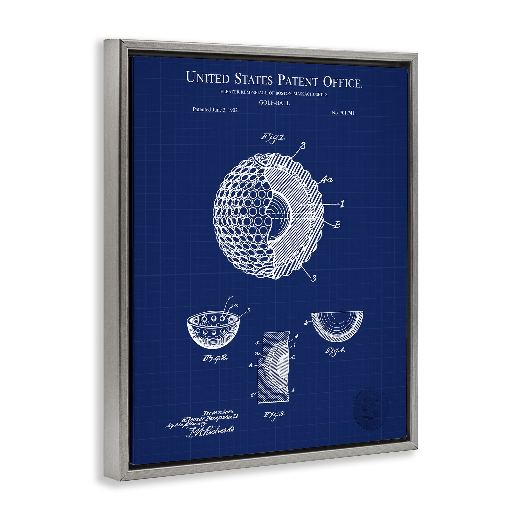 Stupell Industries Golf Ball Blueprint Sports Painting Gray Floater Framed Art Print Wall Art, 17 x 21