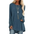 thumbnail image 7 of Frontwalk Ladies T-shirt Solid Color T Shirt Crew Neck Tee Work Casual Pullover Long Sleeve Tunic Blouse Blue XL, 7 of 7