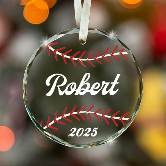 Personalized Baseball Name Ornament 2025 – Custom Red Stitch Design with Name & Year – Baseball Christmas Ornament for Boys, Kids, Sports Fans – Player Gift Keepsake for Tree Decoration