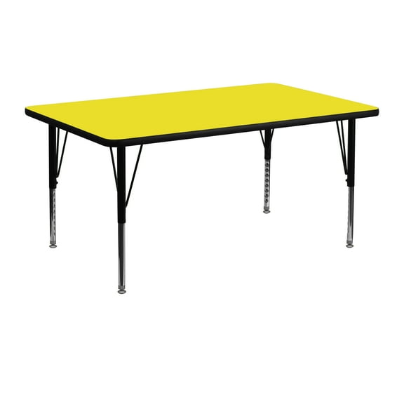 Flash Furniture 24''W x 48''L Rectangular Yellow HP Laminate Activity Table - Height Adjustable Short Legs