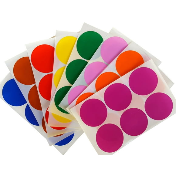 Round 2" inch Sticker 50mm dot labels - Colored Circle Stickers - Permanent Adhesive - in assorted 8 colors Red, Blue, Green, Yellow, Purple, Orange, Brown and Pink - 384 pack by Royal Green