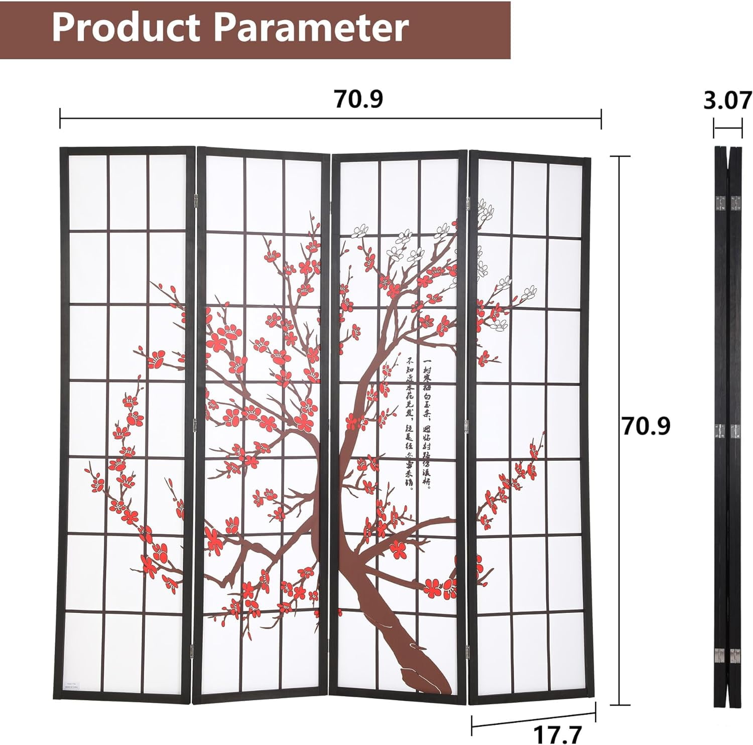 PayLessHere Room Divider 6ft Folding Privacy Divider 4 Panels Oriental Shoji Screen Room Divider Portable Freestanding Partition Screen, White