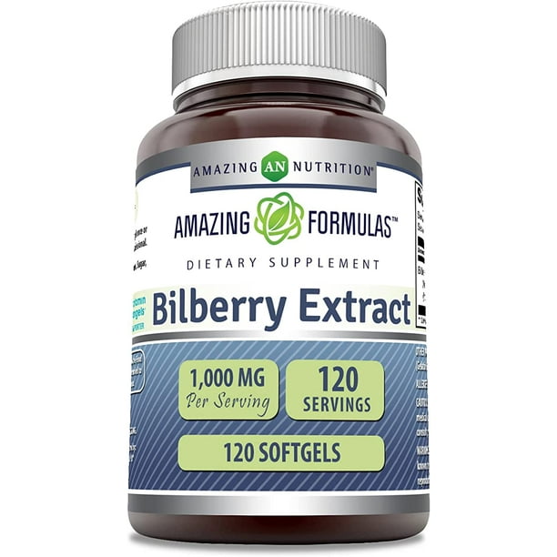 Amazing Formulas Bilberry Extract Supplement 1000 Mg 120 Softgels