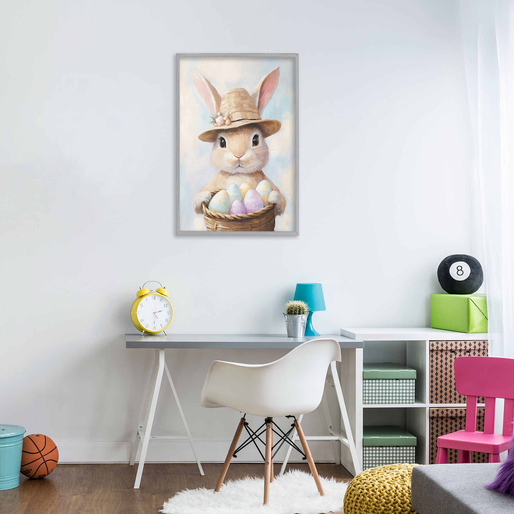 Stupell Industries Bunny with Easter Egg Basket Gray Framed Giclee Art, design by The Prints Vibe