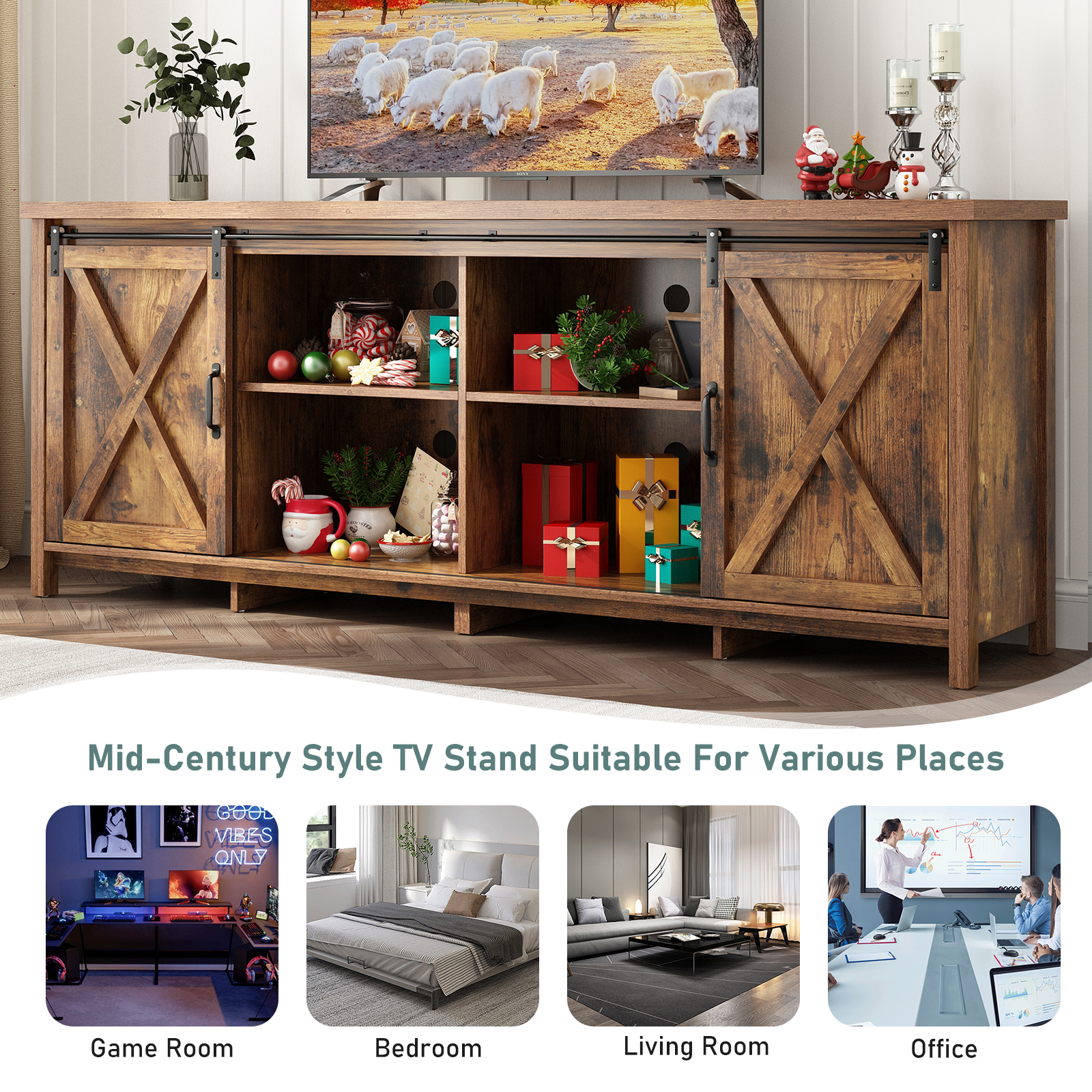 Chvans 70" Farmhouse TV Stand with Sliding Barn Doors photo 5