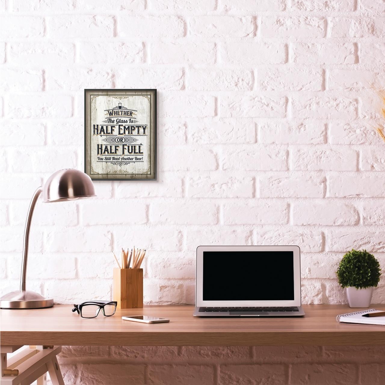 Stupell Industries Half Empty Beer Sign Bar Room Word Design Framed Wall Art by Retrorocket Studio