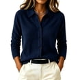 thumbnail image 3 of Harcomeey Long Sleeve Shirts for Women Button Down Collar Knit Shirt Long Sleeve Soft Solid Color Casual Work Office Knit Blouse L, 3 of 6