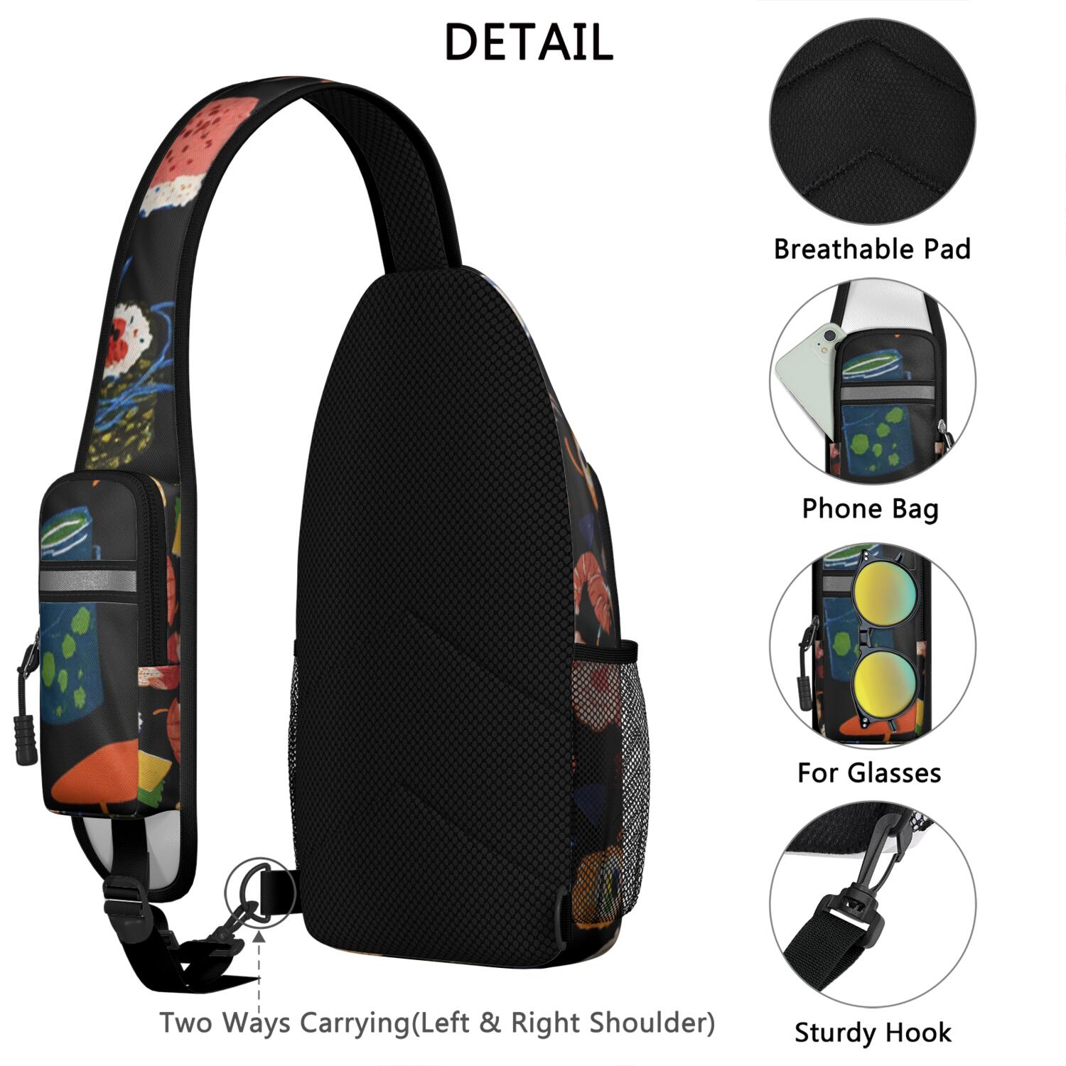 Sling Backpack Sushi Travel Sling Bag Casual Bag for Men Women