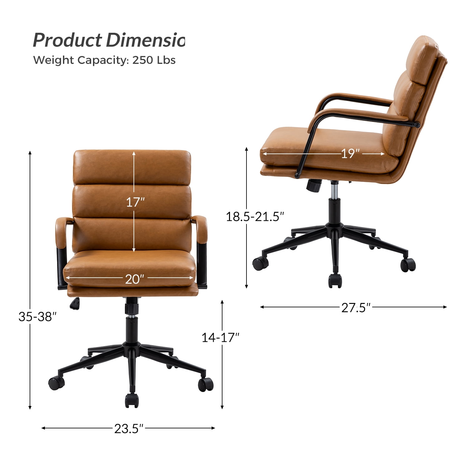 Ergonomic Office Chair Faux Leather Desk Chair Executive Swivel with High Back and Padded Cushion Camel