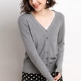 thumbnail image 4 of Long Sleeve Thin V-collar Knitted for Women Pure Color Cardigan Sweater Loose Coat Woman Gray, 4 of 6