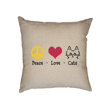Peace Love Pillows Peace Love Cats - Cat Lover Graphic Design Decorative Linen Throw Cushion Pillow Case with Insert ()