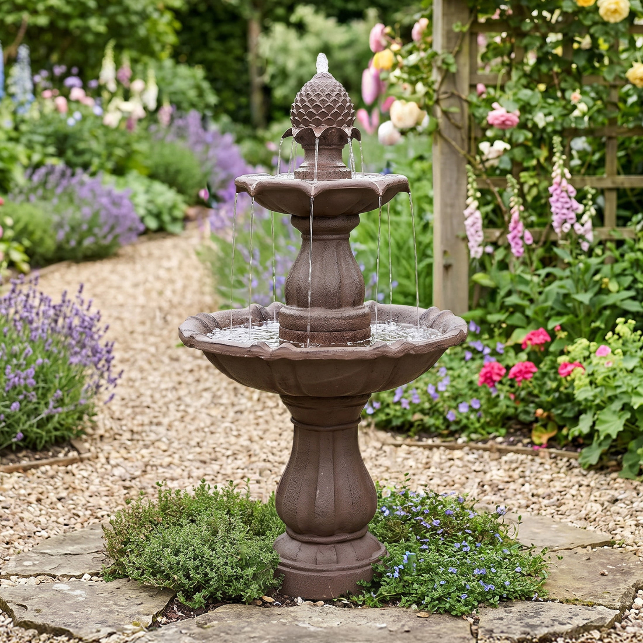 Sunnydaze Curved Plinth Traditional Polyresin Outdoor Water Fountain