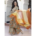 thumbnail image 4 of Janasya Women's Green Cotton Embellished Printed Dress with Flared Palazzo and Dupatta, 4 of 5