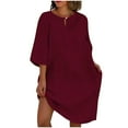 thumbnail image 2 of Meichang Women's Summer Shirt Dress Cotton Linen Knee Length Dresses 3/4 Sleeve Keyhole Neck Loose Fit Casual Dresses Beach Tshirt Dresses, 2 of 6