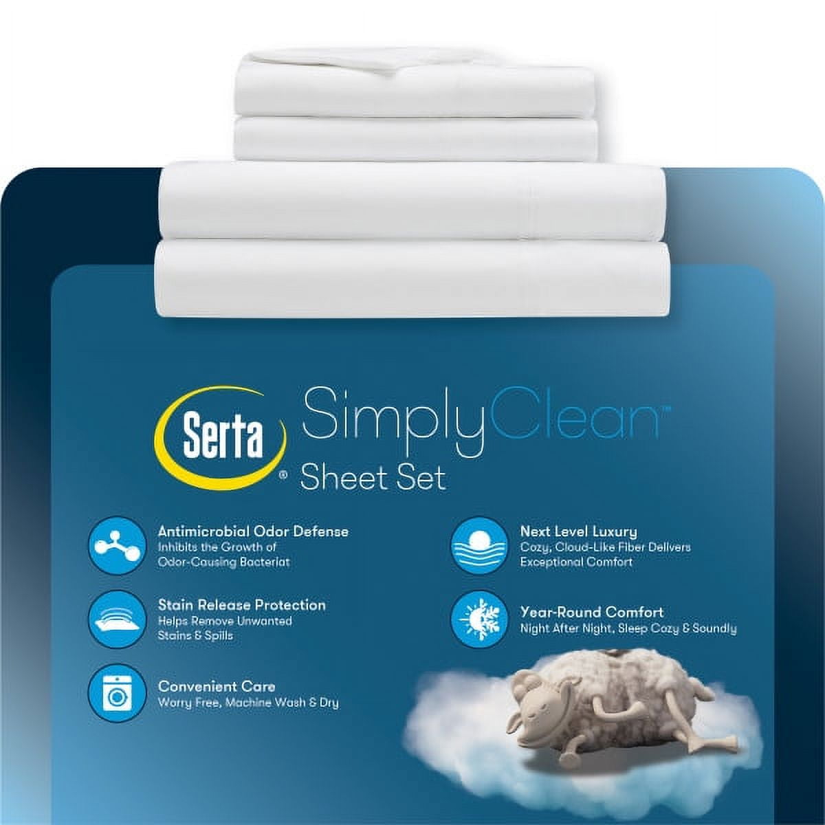 Serta Simply Clean 3-Piece Antimicrobial Solid Bed Sheet Set, Twin, Purple