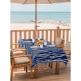 thumbnail image 2 of Outdoor Tablecloth with Umbrella Hole for Patio/Picnic/Party/Camping, Vintage Wave Lines Waterproof Table Cloth Rectangle Table Cover Washable, Classic Minimalist Striped Navy Blue (60"x 102"), 2 of 8