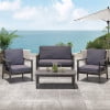 thumbnail image 2 of GDF Studio Emmry Outdoor Acacia Wood 4 Seater Chat Set with Cushions, Gray and Dark Gray, 2 of 13
