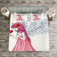 thumbnail image 3 of Ambesonne Anime Quilted Bedspread Set 3 Pcs, Lady Holding a Red Heart Art, King Size, White Pink and Red, 3 of 3