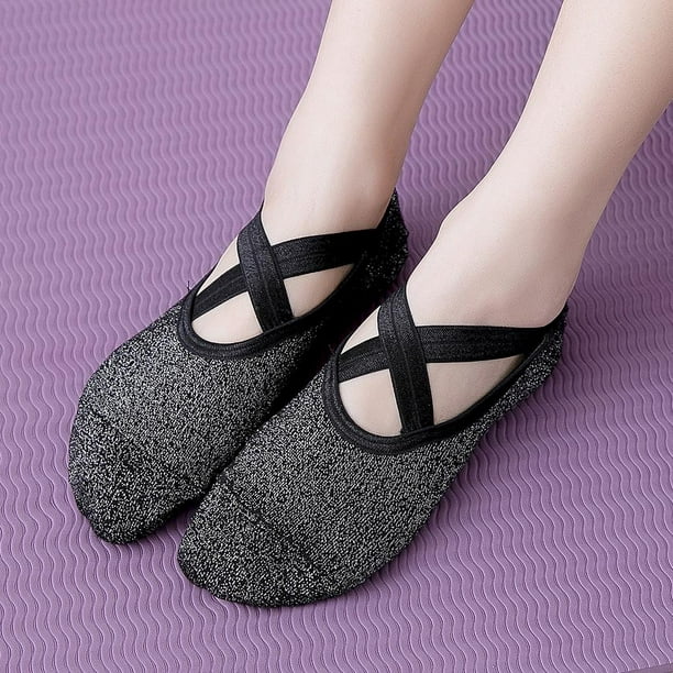 10xPilates Barre Ballet Socks Yoga Dance Socks with Non-Slip Grip Black 