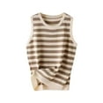 thumbnail image 2 of HOMBOM Khaki Tank Tops for Women Trendy Cutout Crew Neck Sleeveless Striped Knitted Vest, 2 of 3