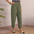 thumbnail image 4 of QLEICOM Womens Slacks Women's Wrinkle Free Relaxed Fit Straight Leg Pants Fashion Elastic Waist Pure Straight Leg Cotton Linen Cropped Pocket Trousers Wide Leg Pants Relaxed Fit Trousers Green L, 4 of 6