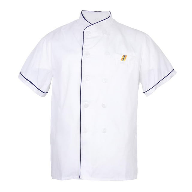 Unisex Chef's Uniform Short Sleeve Men's Chef Coat L Blue Stitching