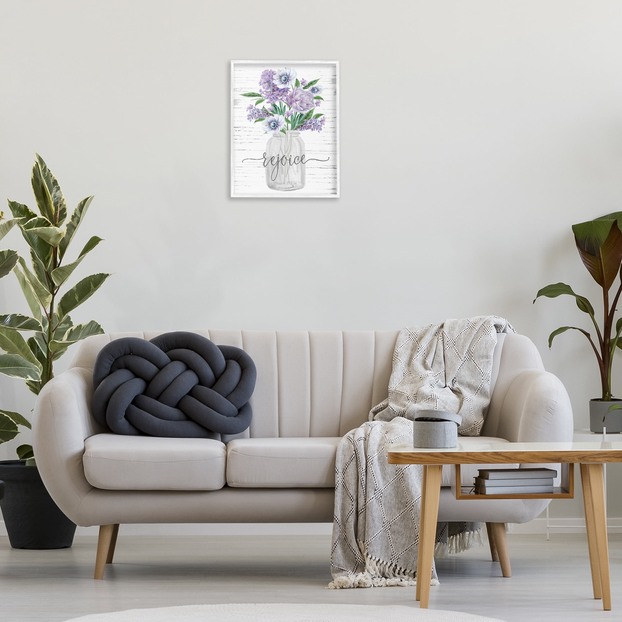 Stupell Industries Purple Rejoice Bouquet Religious Painting White Framed Art Print Wall Art, 16 x 20