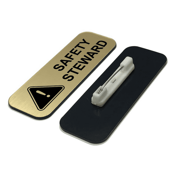 Safety Steward 1 x 3" Name Tag/Badge, Brushed Gold, (3 Pack)