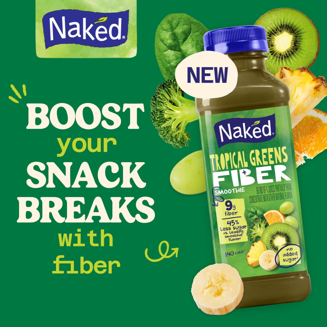 Naked Fiber Smoothie Tropical Greens, 15.2 fl oz Bottle