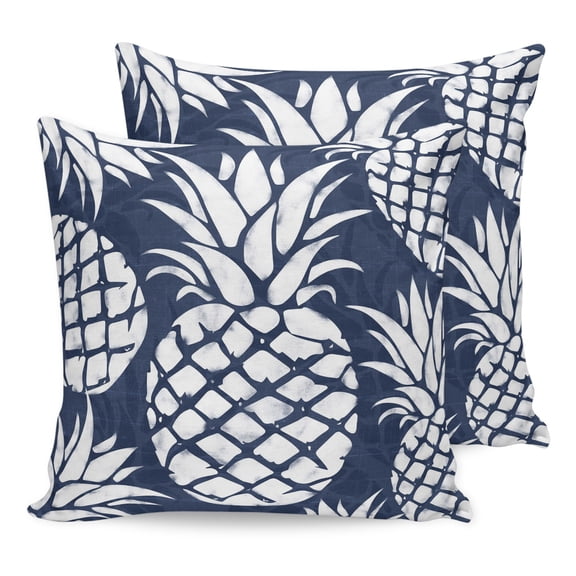 Pillow Covers 16x16 Set of 2, Navy Blue White Pineapple Throw Pillow Covers Decorative Couch Cushion Cover, Tropical Summer Botanical Fruits Microfiber Soft Pillowcases for Bedroom Living Room Sofa