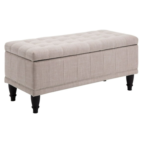 42" Beige Ottoman Storage Bench, Tufted Linen Fabric, Soft Close Lid, Living Room Bedroom Entryway