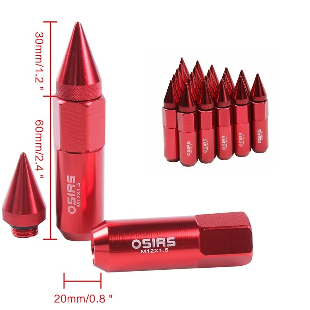 OSIAS 20PCS M12X1.5 Racing Wheel 60MM Lug Nuts With Socket Key For Honda Red