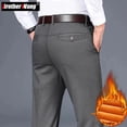 thumbnail image 2 of Pantalones casuales gruesos de vellón para hombre, de negocios, ajustados, rectos, sencillos, de estilo clásico, de algodón, gris oscuro, pantalones de felpa para oficina para hombre, 2 of 5