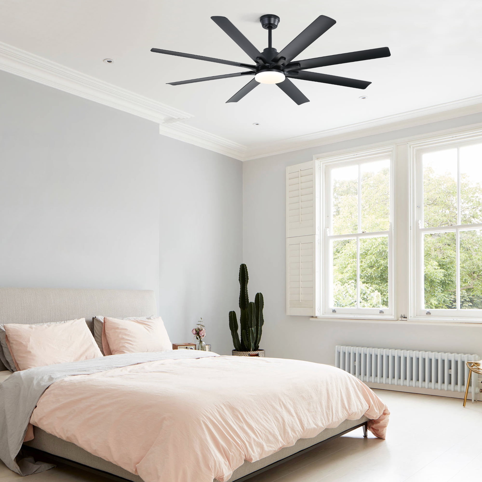 Ceiling Fan 66 Inch with Dimmable LED Light and 8 ABS Blades, Smart Ceiling Fan and Remote Control Fan with Reversible DC Motor for Home Office, Matte Black