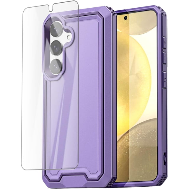 KOMI for Samsung Galaxy S24/S25 Case with Glass Screen Protector,Heavy Duty Drop Protection Full Body Rugged Shockproof Military Protective Tough Durable Cover for Galaxy S24/S25 6.1" 5G 2025 Purple