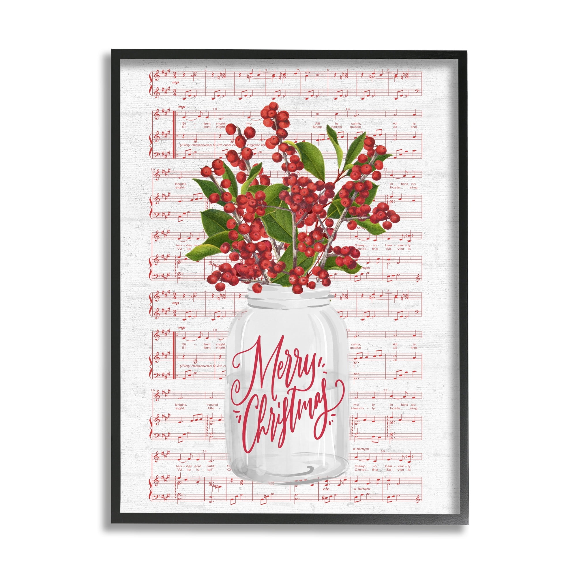 Christmas Holly Plant Music Sheet Notes Background Botanical & Floral Graphic Art Framed Art Print Wall Art