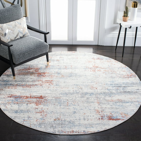 SAFAVIEH Amelia Topher Abstract Area Rug, Ivory/Rust, 6'7" x 6'7" Round