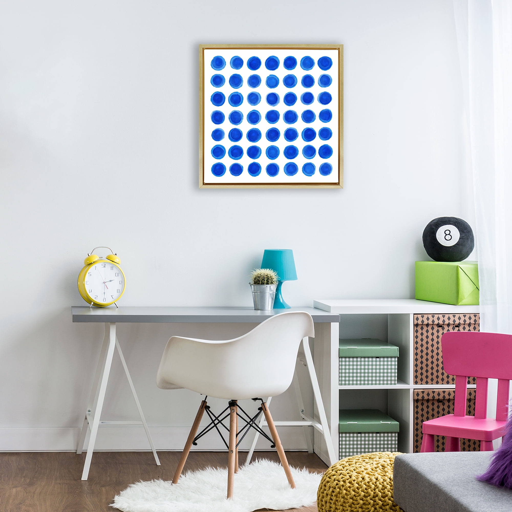 Stupell Industries Blue Dots Uniform Pattern Gold Framed Floater Canvas Wall Art, design by Martina Pavlova