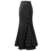 SWSMCLT Women's Maxi Skirt Ruffle Medieval Fitted Summer High Waisted Lace Up Mermaid Tail Renaissance Halloween Black Small