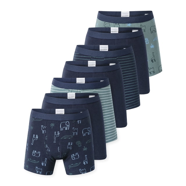 SCHIESSER Calzoncillos para niño, paquete de 7 - Niños, 7PACK Calzoncillos de jersey sencillo, ropa interior, básico Azul oscuro/Verde 116