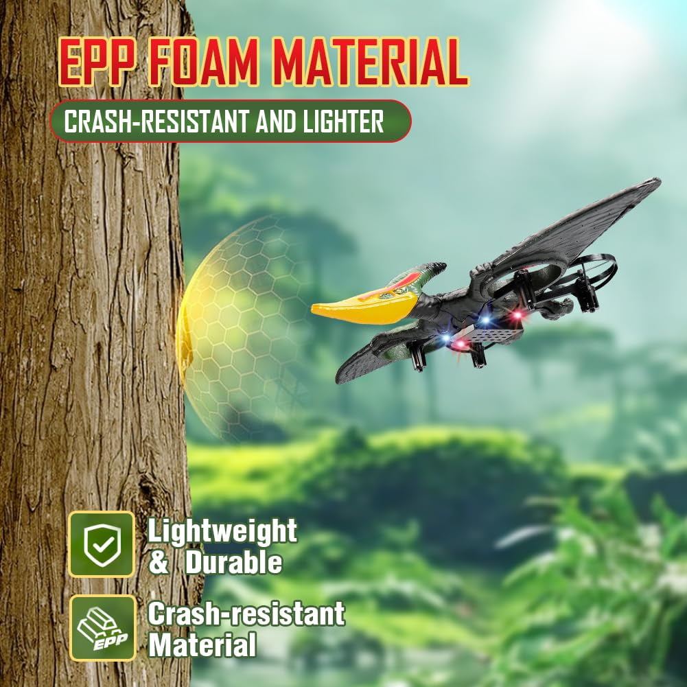 Unbranded Dinosaur RC Plane, 2.4GHz Remote Control Drone with LED & 3D Flips, EPP Foam Flying Toy for Kids Boys Ages 8-12